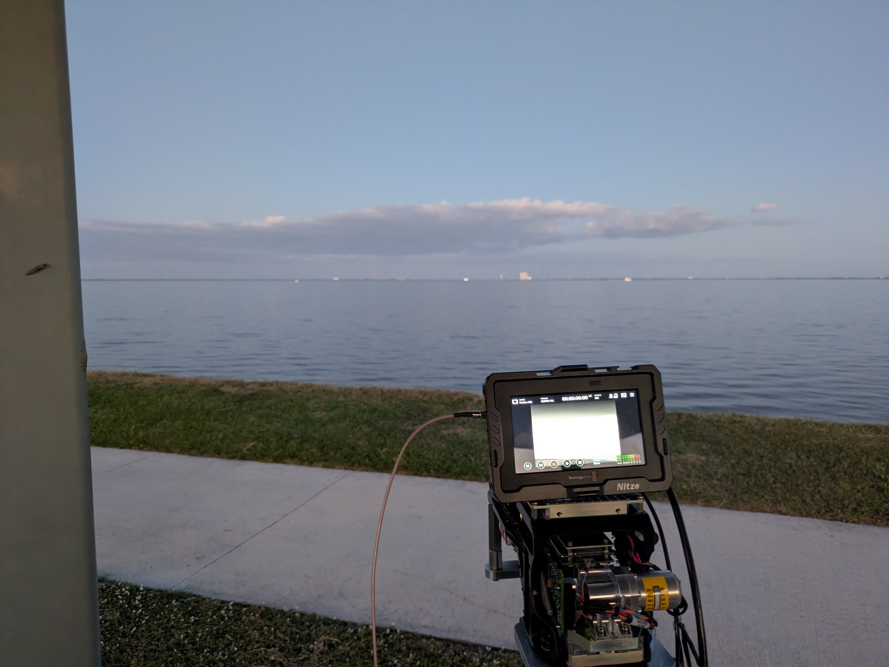 Field camera equipment overlooking the water